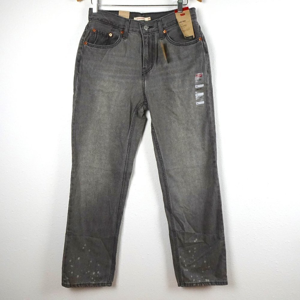Levi's Relaxed Low Pro Jeans Women's Size 28 Gray Denim Bleach Splatter